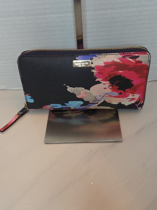 kate spade Handbags - kate spade Black Floral Zip Around Wallet with Pink & Blue Accents